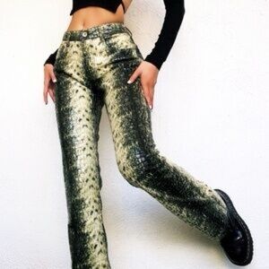 REVOLT Green Pants 5/6 Animal Print Crocodile Snake Faux Leather VINTAGE NWOT